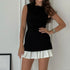 Women Elegant Mini Pleated Dress Suit Fashion O-neck Summer Chic Robes